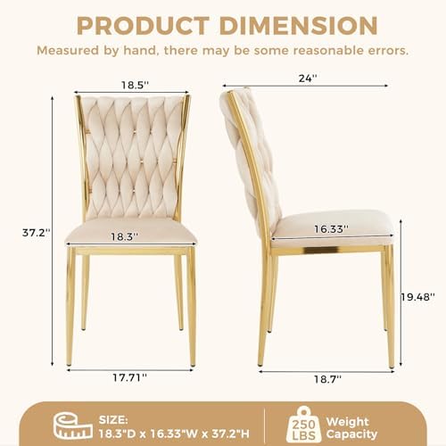 Beige Velvet Dining Chairs Set of 4, Modern Upholstered Kitchen Chairs