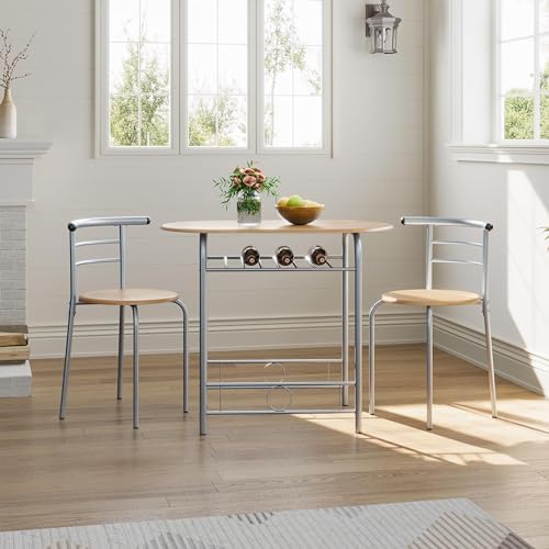 Yaheetech 3 Piece Dining Table Set for 2, Small Table and Chairs, Natural