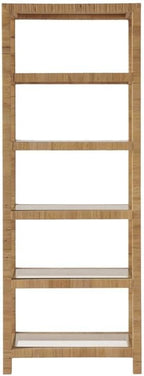 Starlight Canyon Home Rattan Bookshelf with Storage, Coastal 5 Shelf Bookcase with Glass Shelves and Open Back, Ideal for Modern and Rustic Interiors