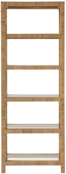 Starlight Canyon Home Rattan Bookshelf with Storage, Coastal 5 Shelf Bookcase with Glass Shelves and Open Back, Ideal for Modern and Rustic Interiors