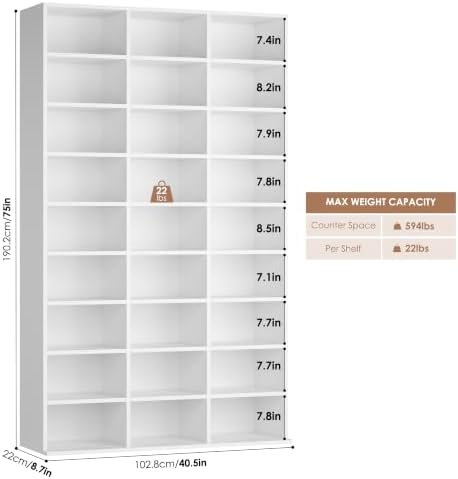 FOTOSOK 75'' H White Bookshelf with 27 Cubes, Triple Wide Tall Bookcase