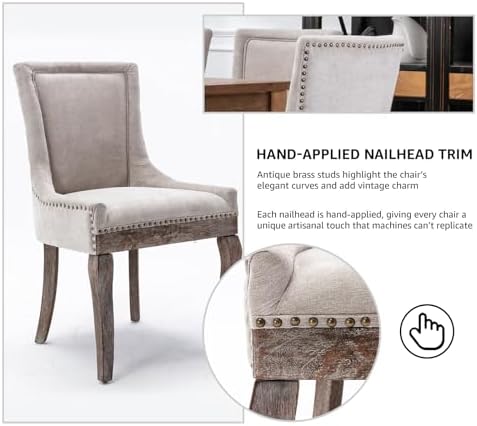 Modern Dining Chairs Set of 2, Fabric Upholstered High Back Chairs with Nailh...
