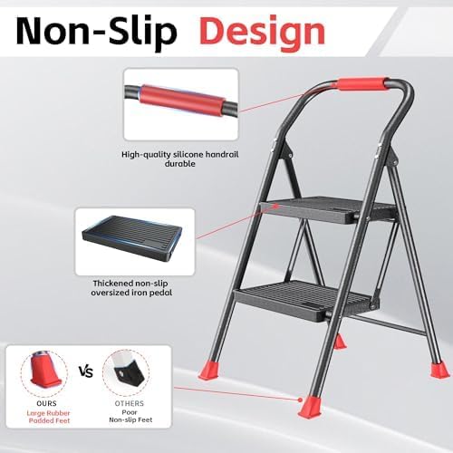 Step Ladder Foldable Folding Stool - for Home Adults Kitchen 2 Stepping Exten...