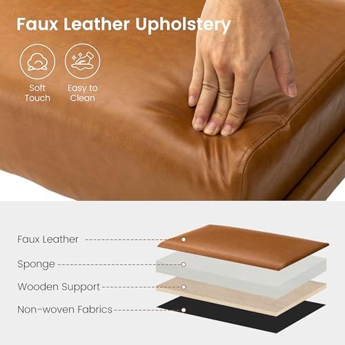 Glitzhome 15.5"(H) Footrest Stool, Leatherette Ottoman, Accent Padded So...