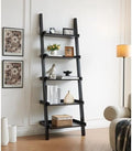 Ladder Bookshelf, Black 5-Tier Freestanding Black Display Storage Rack | Open Back Slim Storage Shelving, Versatile Leaning Furniture for Living Room, Entryway, Bedroom and Indoor Display Nooks