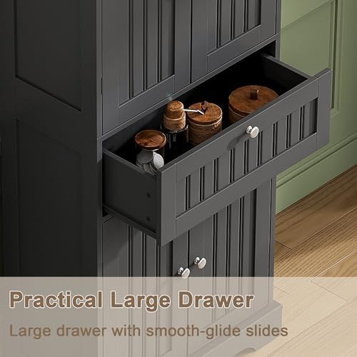 ChooChoo 51" H Bathroom Floor Cabinet with Drawers and Adjustable Shelve...