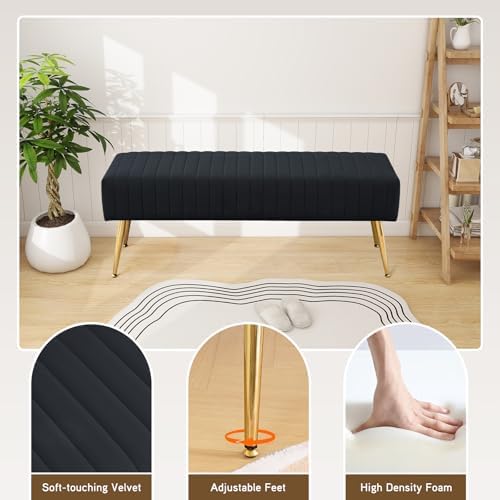 Furnimart 44 Inch Bedroom Ottoman Bench, Black Upholstered End of Bed Bench w...