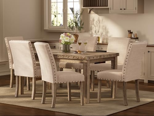 Modern Fort 7-Piece Farmhouse Dining Table Set for 6, 60" Rectangular Wo...