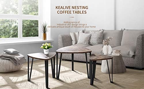 DRM 3pcs Industrial Nesting Triangle Coffee, End, Console Tables; Stackable; ...