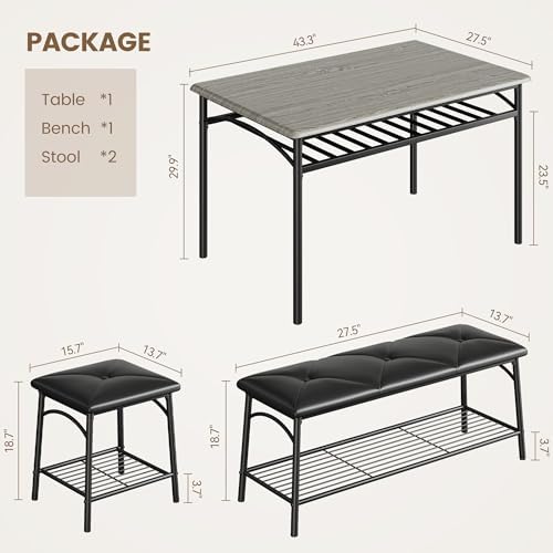 GAOMON Dining Table with Benches, Kitchen Table Set for 4, Dining Room Table ...