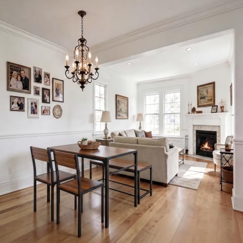 Dining Table Set for 4 with Bench, 4 Pieces Kitchen Table and Chairs, Space-S...