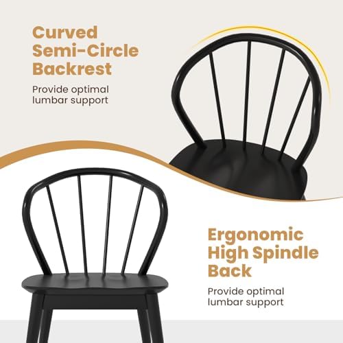 GIANTEX Wooden Dining Chairs Set of 2, Black Windsor Kitchen Chair w/High Spi...
