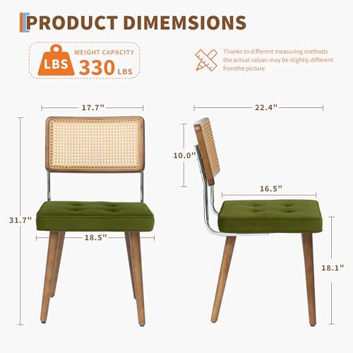 GarveeHome Natural Rattan Dining Chairs Set of 6, Velvet Upholstered Kitchen ...