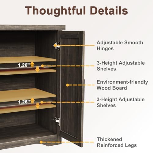 Memobarco 55" Fluted Sideboard Buffet Cabinet with Storage,Gray