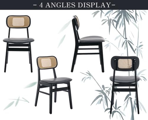 Shunzhi Rattan Dining Chairs Set of 4, Upholstered Farmhouse Dining Room Chai...