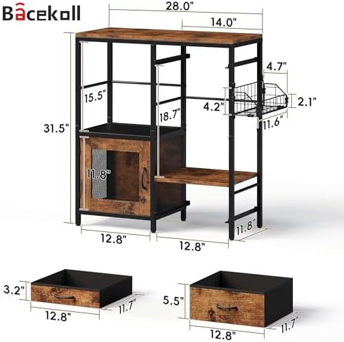 Coffee Bar Table Station, Small Coffee Cabinet with 2 Drawers & 1 Door, K...