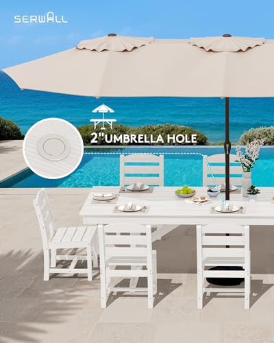 SERWALL 9Pcs 84" HDPE Outdoor Dining Set for 8 with Armless Chairs,White