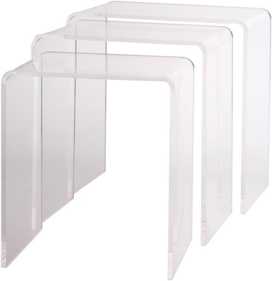 Pemberly Row Clear Acrylic Nesting Tables, Lucite Material, Waterfall Edge De...