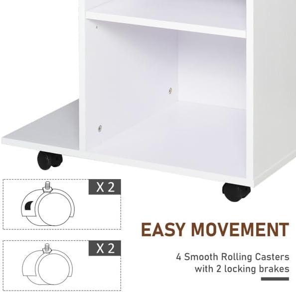 23.5" W x 15.75" D x 27" H White End Table, Side Table, Mobile...
