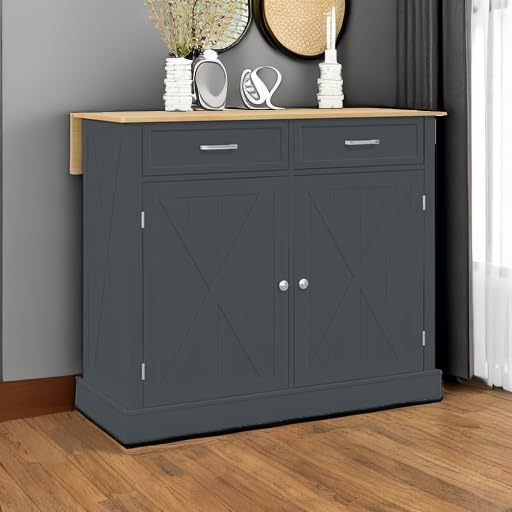 HOMCOM Rolling Kitchen Island with Drop Leaf Wood Breakfast Bar, Dark Gray | ...
