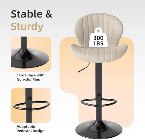 Youhauchair Velvet Fabric Counter Height Bar Stools Set of 3, Beige | Modern,...