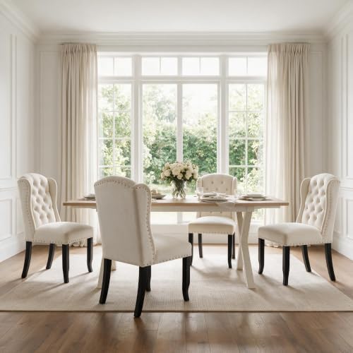 DUOMAY Modern Tufted Wingback Dining Chairs Set of 4, Velvet White