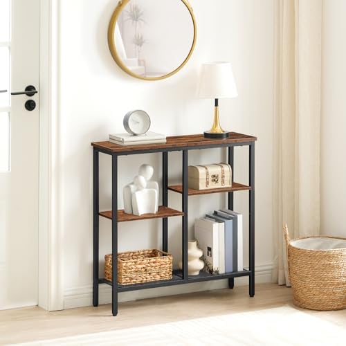 HOOBRO Narrow Console Table, Sofa Table, 4-Tier Industrial Entryway Table wit...