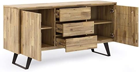 SIMPLIHOME Lowry 60" Wide Solid Acacia Wood 2-Door Buffet in Golden Wheat