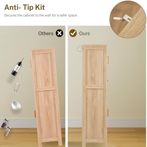 TEENFON 47.2" H Tall Storage Cabinet with Adjustable Shelf, Rattan Cabin...