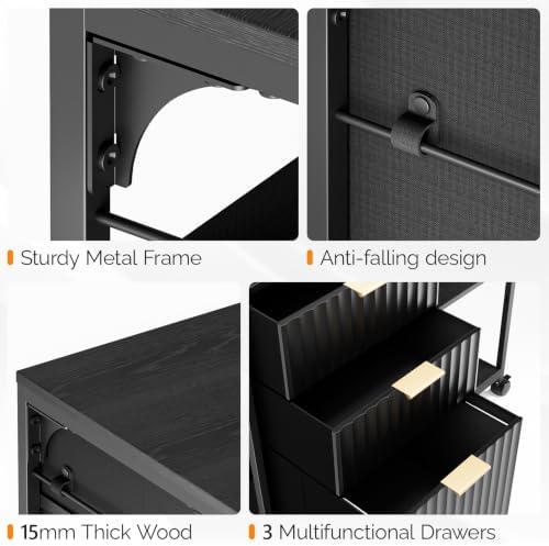 VINGLI 3 Drawer Mobile File Cabinet Printer Stand, Fluted Filing Cabinet with...