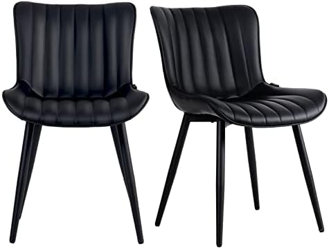 YOUNUOKE Dining Chairs Set of 2 Mid-Century Modern Kitchen Chair Black | Faux...