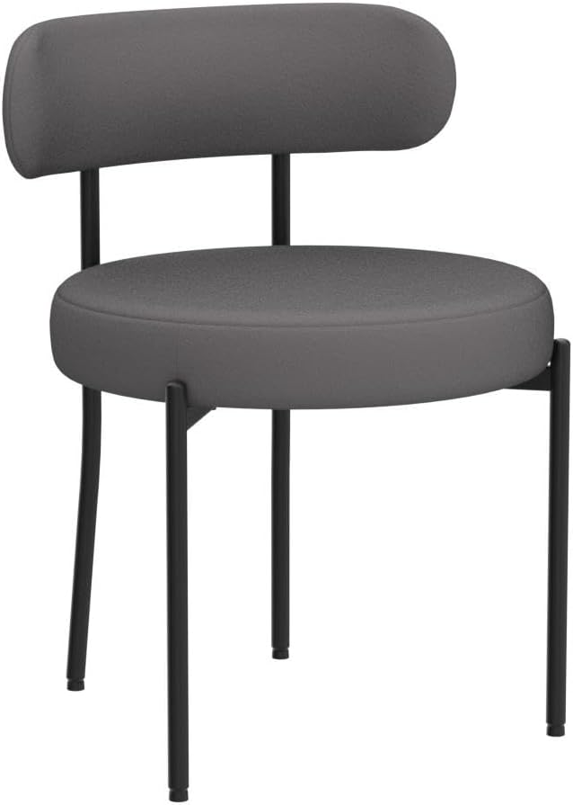 DYHOME Dark Grey Dining Chairs Set of 6, Mid-Century Modern Dining Chairs, Kitchen Dining Room Chairs, Curved Backrest Round Upholstered Boucle Sherpa Dining Chair with Black Metal Legs