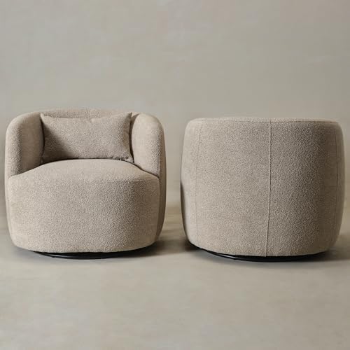 KINWELL 34" W Boucle Swivel Barrel Chairs with Pillow Set of 2, Taupe | ...