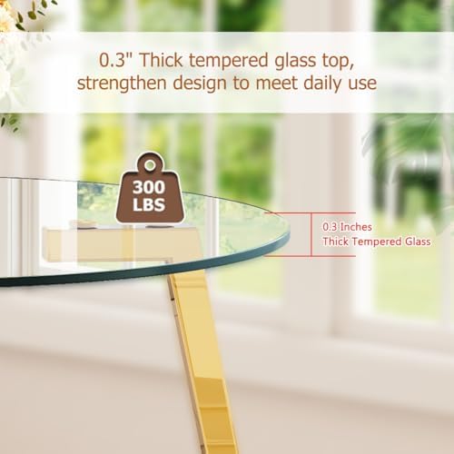 42" Round Glass Dining Table Set for 4,Modern Breakfast Table Set for 4 with Luxury Gold Chrome Legs,Space Saving Kitchen Table and White Gold Chairs for Apartment,Easy Assembly