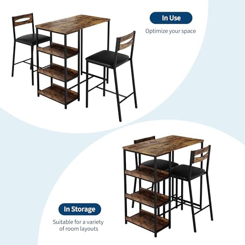 GarveeHome Dining Table Set for 2, Wood Table with Upholstered Chairs