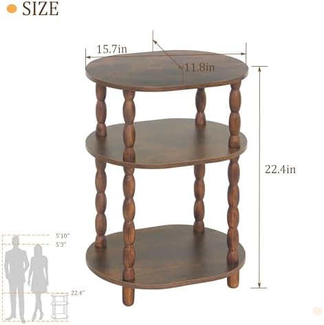 MaxSmeo Side Table, 3-Tier Small End Table, Modern Oval Night Stand Accent Ta...