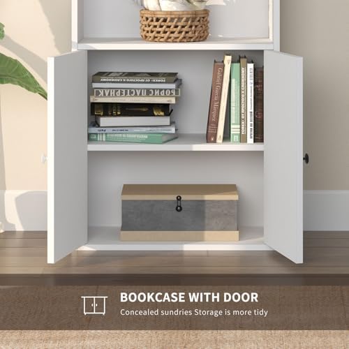 71.5" Bookshelf Set of 2, 6-Tier Bookcase with Cabinet Doors, Tall Displ...