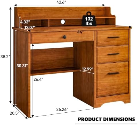 4 EVER WINNER Small Desk with Drawers for Small Spaces, 44'' Wood Des...
