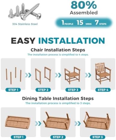 Ciokea HDPE Outdoor Dining Set of 6, Patio Table and Chairs Sets, Teak
