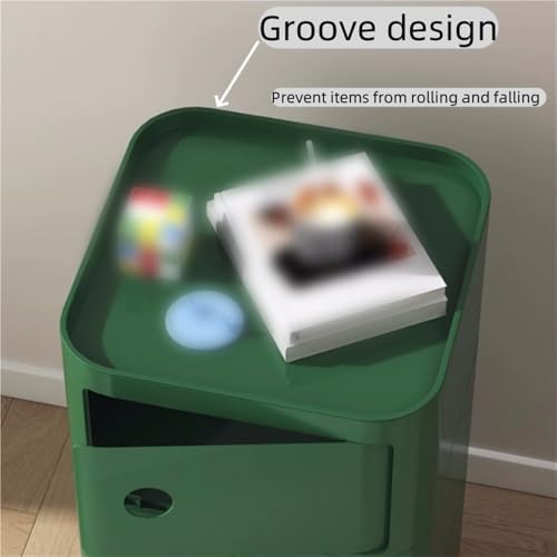 Movable Square Nightstand, Plastic Side Table with Universal Wheels, Multifun...