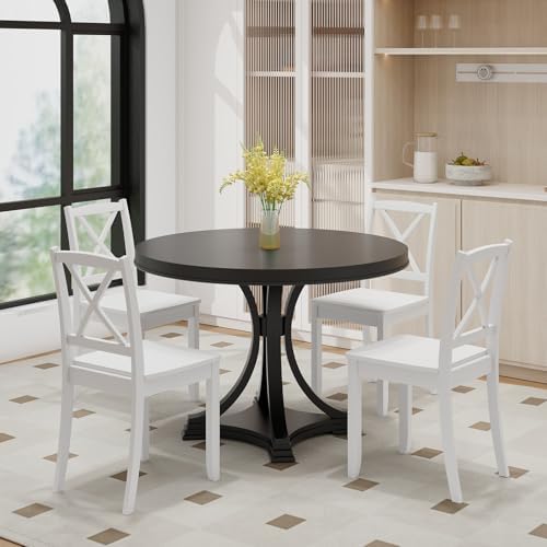 GIANTEX Wood Dining Chairs Set of 4 White, Armless Kitchen Chair w/Rubber Woo...