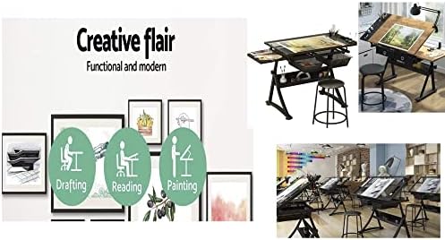 Glass Drafting Table Art Desk – Adjustable Professhional Artwork Drawing Draf...
