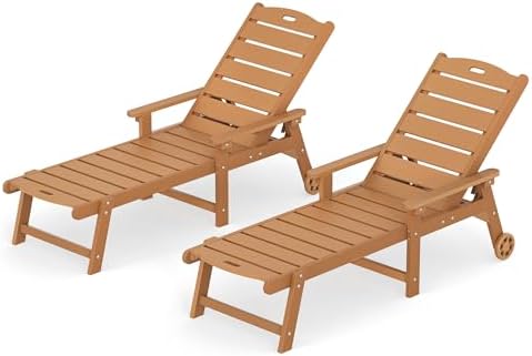 LUE BONA Outdoor Chaise Lounge, 5‑Position, 2‑Pack, Teak Color