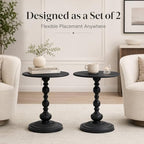 Vintage Matte Black Round Metal Side Table Set of 2 for Living Room, Office | End Tables, Nightstand, Drink and Coffee Accent Tables, Decorative Sofa Bedside Tables for Small Space, Bedroom, Apartment