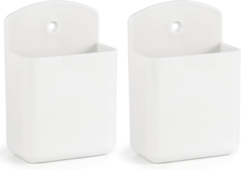 2 Pcs Remote Control Holder Wall Mount, TV Controller Holder, Self Adhesive Remote Holder, Wall Pen Holder Storage Accessories for Home Office School (White)