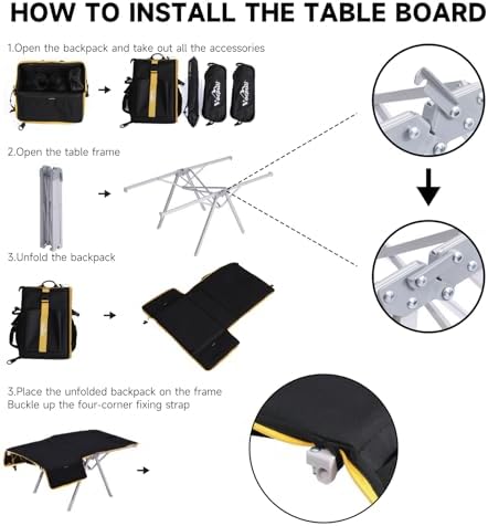 Camping Backpack - Aviation Aluminum Table Frame + 2 Folding Camping Chairs,+...