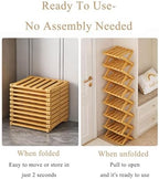 Foldable Shoe Rack, 9-Tier Bamboo Vertical Shoe Organizer, Narrow Space-Saving Shelf, No-Tools Assembly, Expandable Storage for Closet, Entryway, Corner, Bedroom (Natural, 6 Tire)
