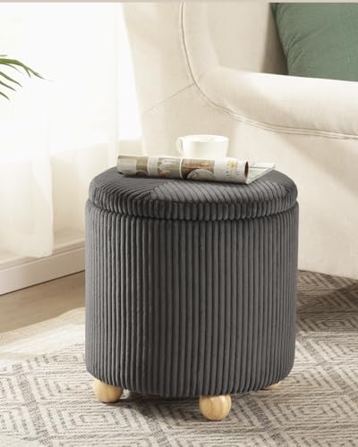 Adeco Velvet Storage Ottoman, Round Upholstered Vanity Stool for Makeup, 15.4...