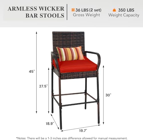 Sundale Outdoor Wicker Bar Stool Set of 4, Patio Counter Height Pub Chair
