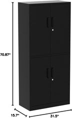 Yizosh Metal Storage Locking Cabinet with 4 Doors and 2 Adjustable Shelves,71" Lockable Garage Tall Steel Cabinet,for Home Office,Living Room,Pantry,Gym,Commercial Storage (Black)